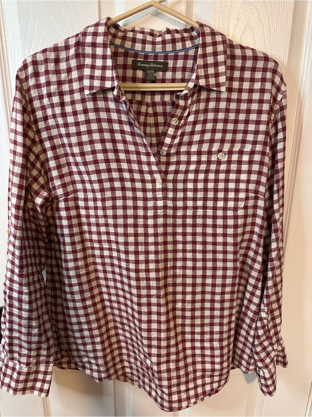 Tommy Bahama Burgundy and White Gingham Shirt
